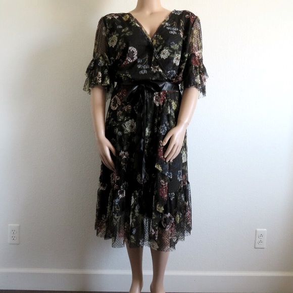 LANE BRYANT Women's Floral Mesh Faux Wram Midi Dress Plus Size 20 NWT - Picture 2 of 7